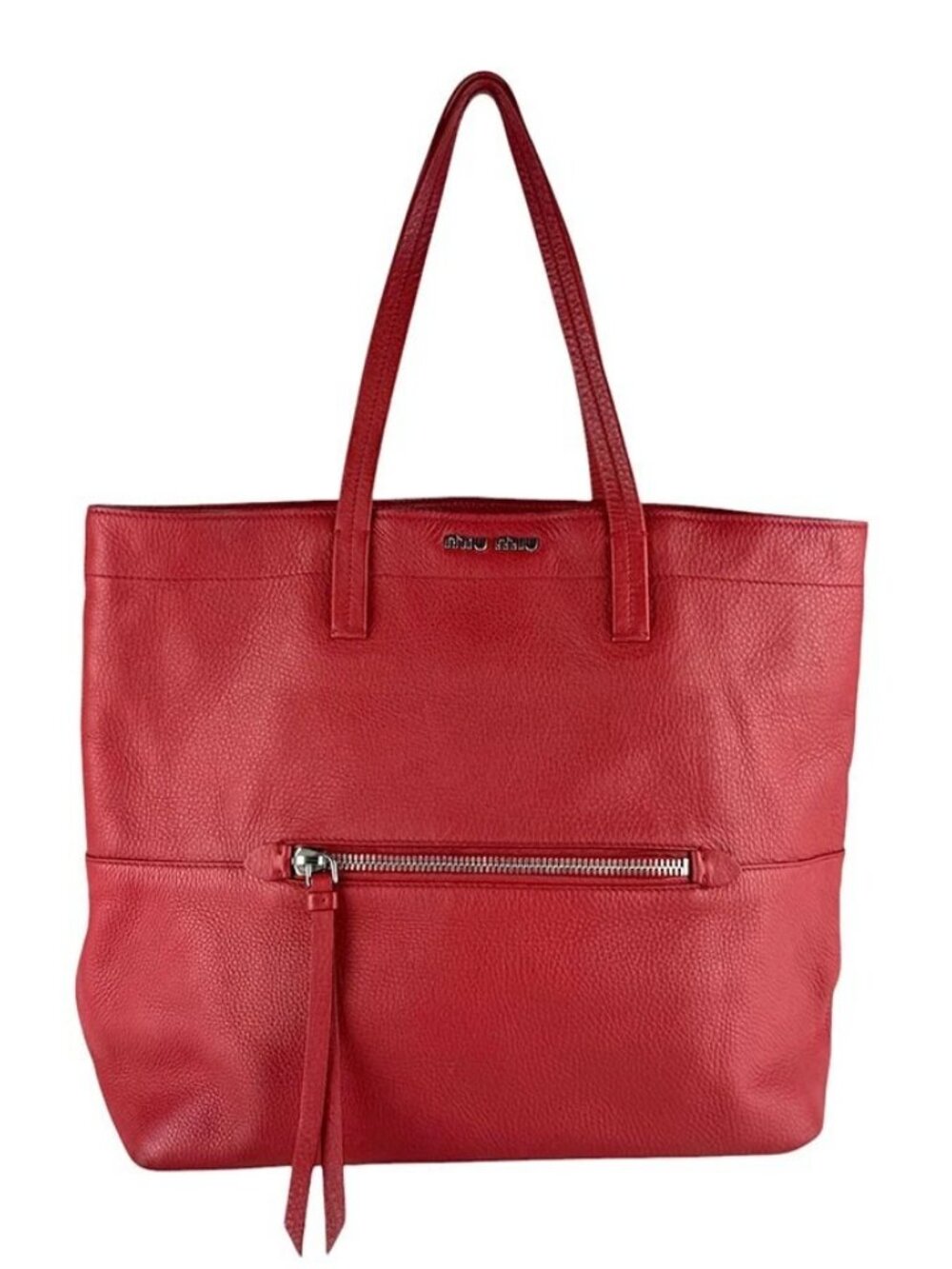 MIUMIU Handbag Tote Bag Red Leather/Silvertone